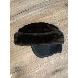 Vintage Faux Fur Russian Cossack Hat w/ Ear Warmers in Dark Brown - 13 inches
